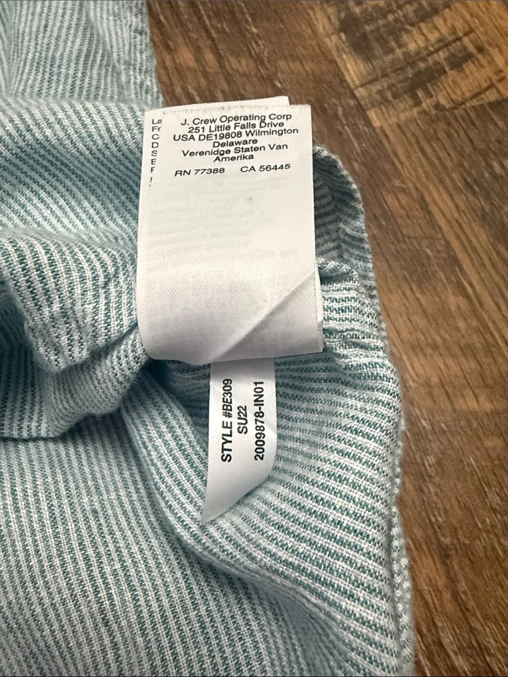 J. Crew Slim Fit Linen Blend Button Down Shirt Green White Stripe XL